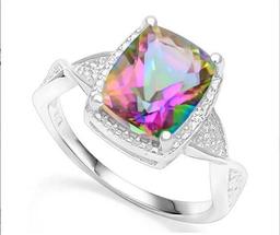 2.5ct Mystic Topaz & Diamond Ring In Sterling Silver