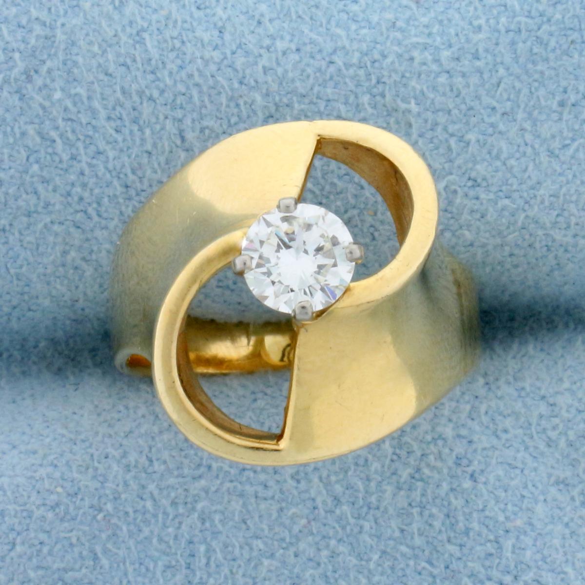 1/2 Ct Solitaire Designer Diamond Ring In 14k Yellow Gold