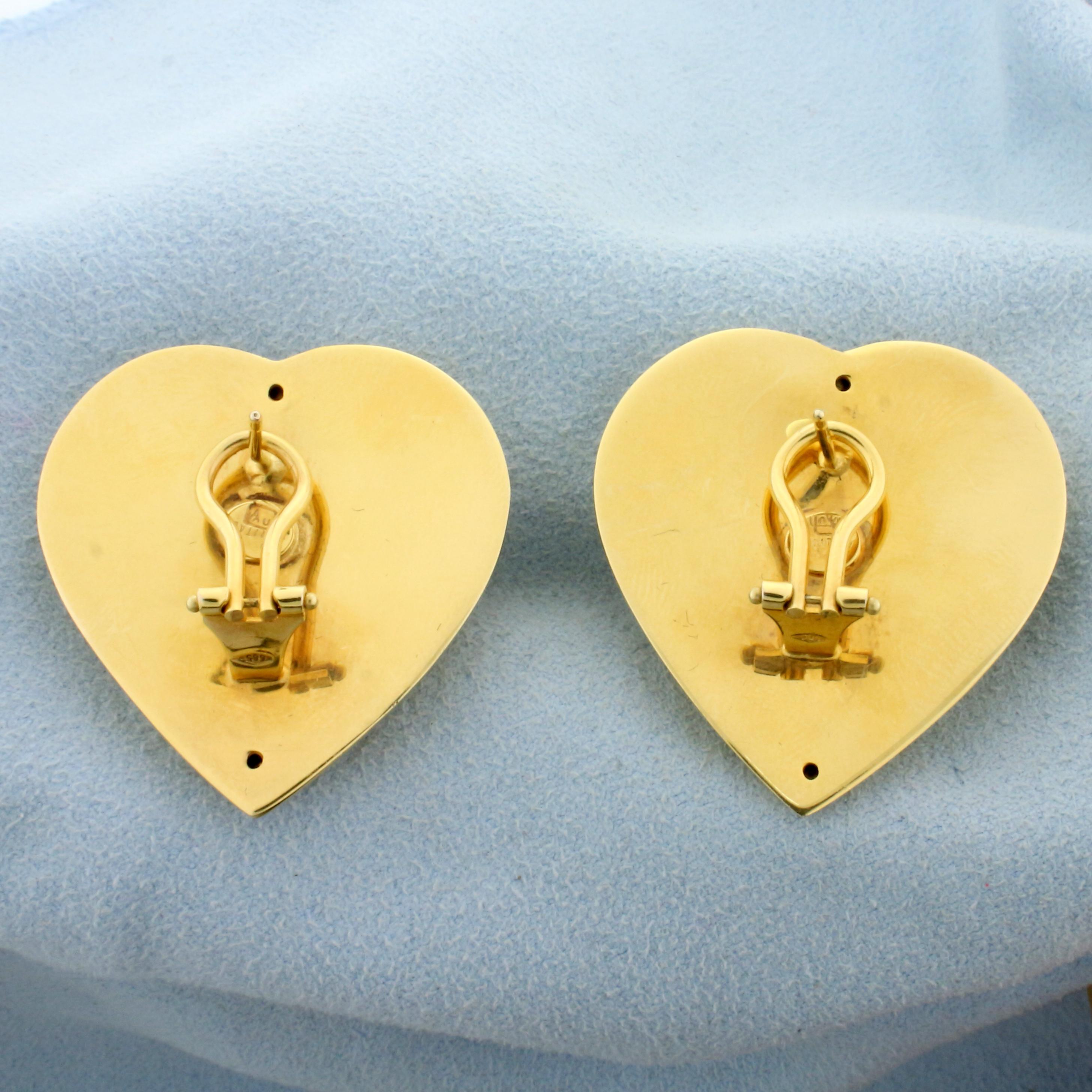 Italian Made Heart Statement Earrings In 14k Yellow Gold