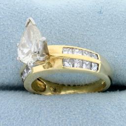 3 1/2ct Tw Pear Shaped Diamond Engagement Ring In 18k Yellow Gold