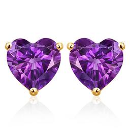 6mm Amethyst Heart Stud Earrings In 10k Yellow Gold