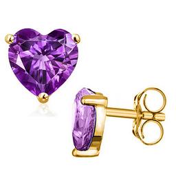 6mm Amethyst Heart Stud Earrings In 10k Yellow Gold