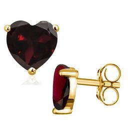 6mm Garnet Heart Stud Earrings In 10k Yellow Gold