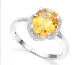 2.4ct Citrine & Diamond Ring In Sterling Silver