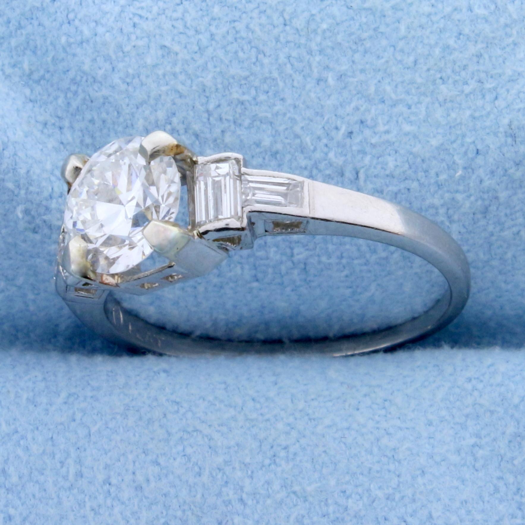 Vintage 1.4ct Tw Diamond Engagement Ring In Platinum