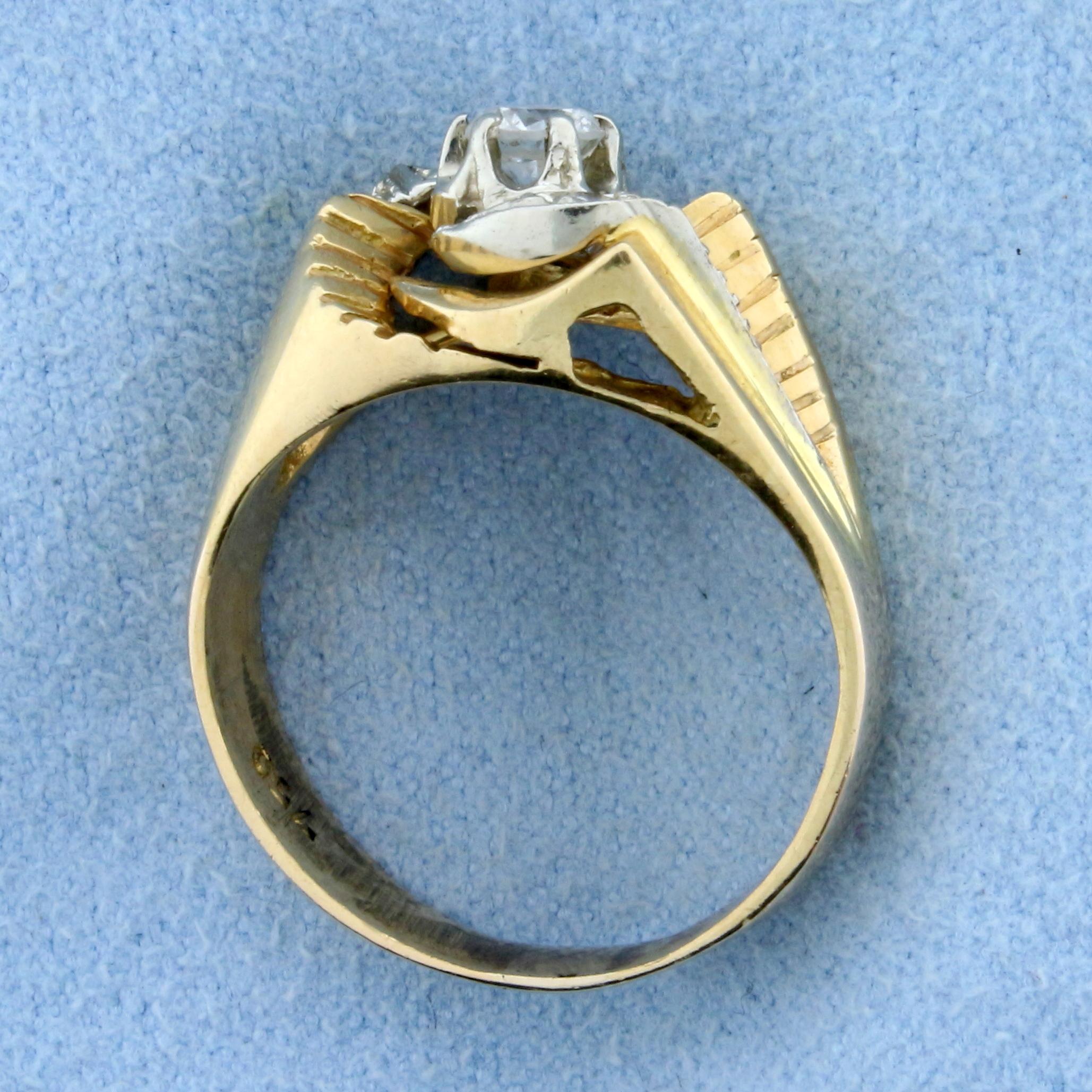 Unique Custom Designed Vintage .3ct Tw Diamond Ring In 18k Yellow And White Gold