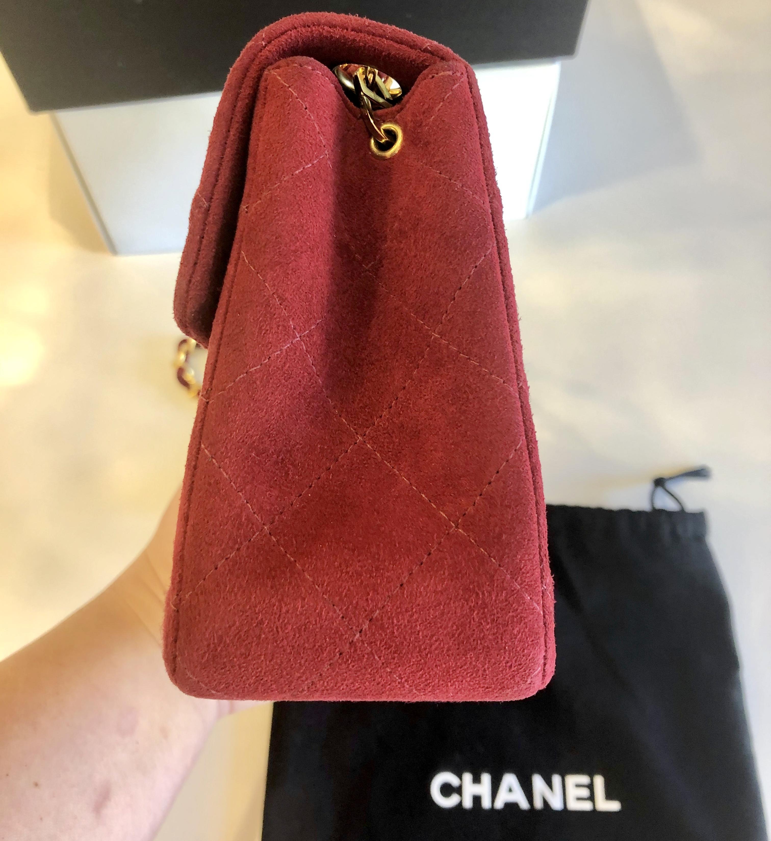 Genuine Chanel Mini Red Suede Classic Square Flap Bag Rare