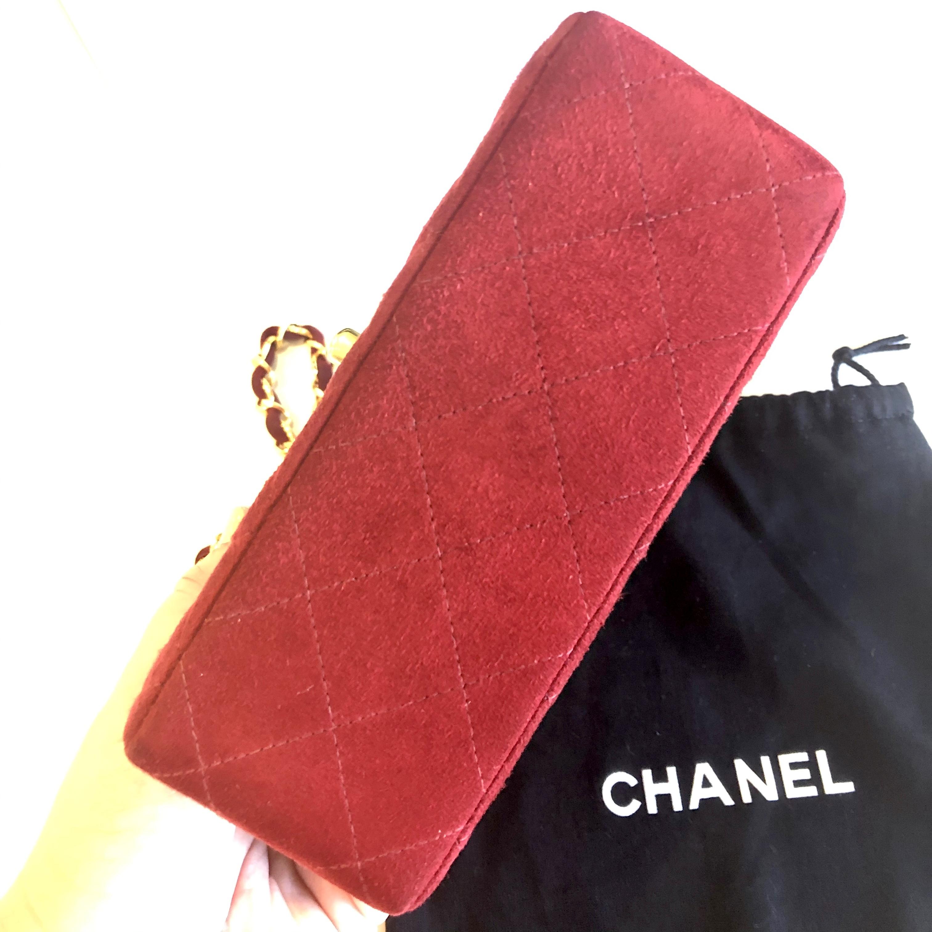 Genuine Chanel Mini Red Suede Classic Square Flap Bag Rare