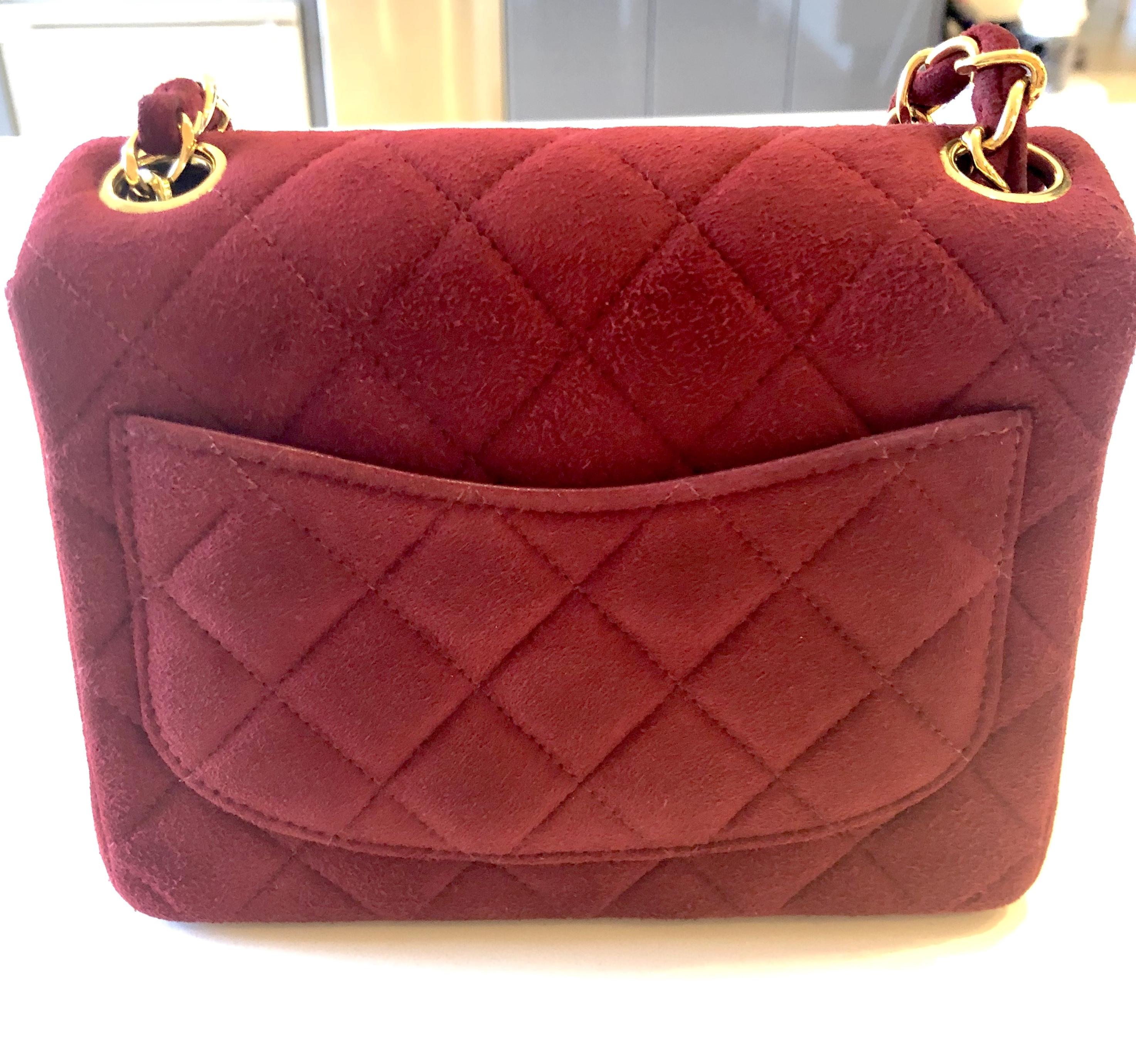 Genuine Chanel Mini Red Suede Classic Square Flap Bag Rare