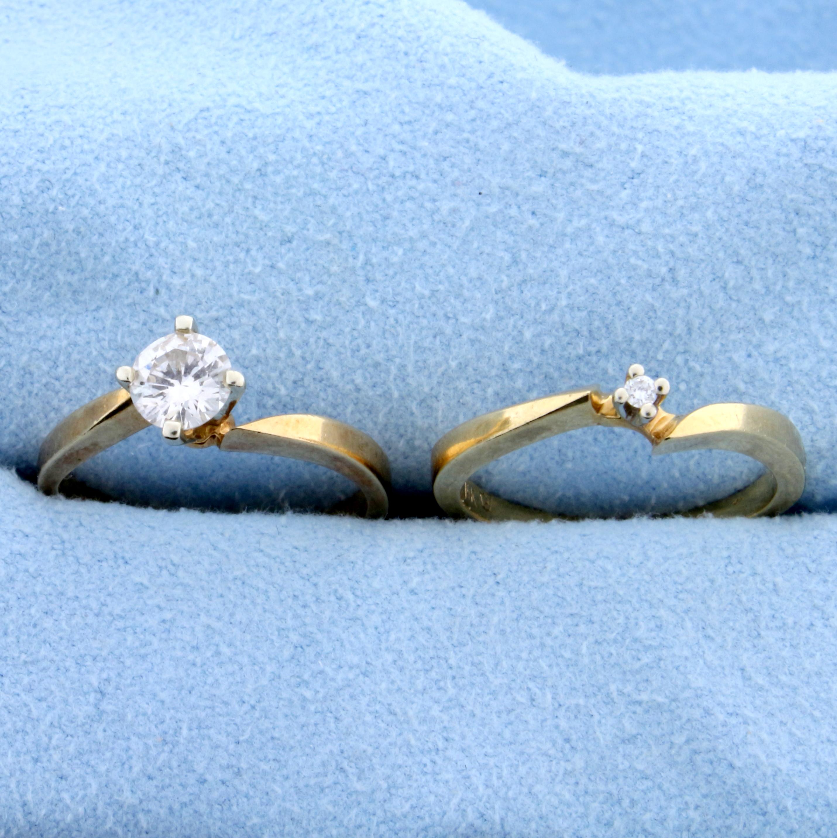 Matching Diamond Engagement Ring With Wedding Band Bridal Set In 14k Gold