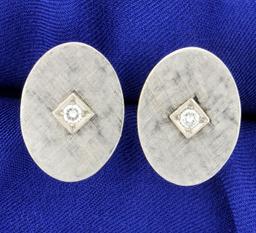 Classic Vintage Diamond Cuff Links In 14k White Gold