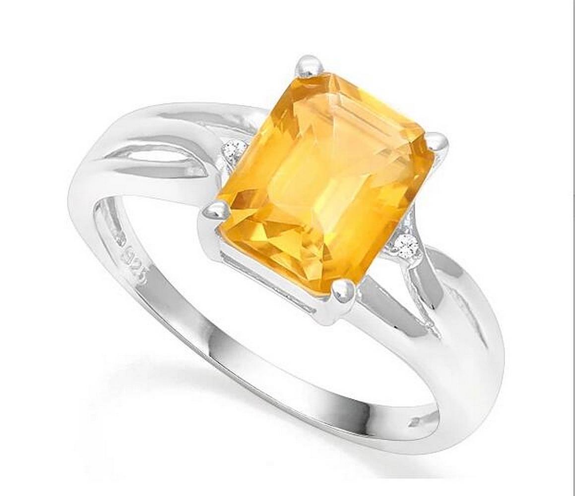 2ct Citrine & Diamond Ring In Sterling Silver