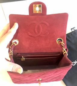 Genuine Chanel Mini Red Suede Classic Square Flap Bag Rare