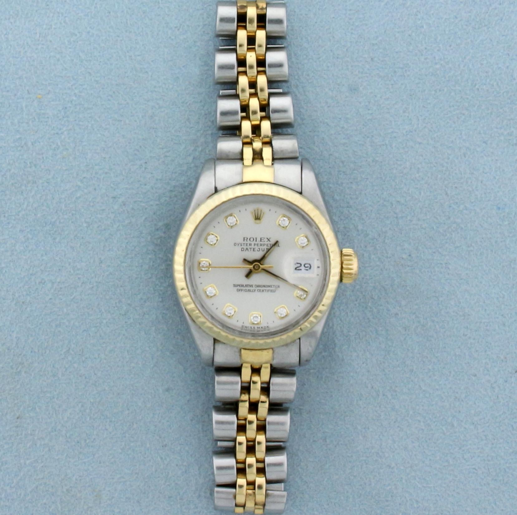 Rolex Ladies Datejust Watch With Diamond Dial And Two Tone Band