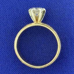 Wide Band 3/4ct Diamond Solitaire Engagement Ring In 14k Yellow Gold