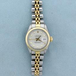 Rolex Ladies Datejust Watch With Diamond Dial And Two Tone Band