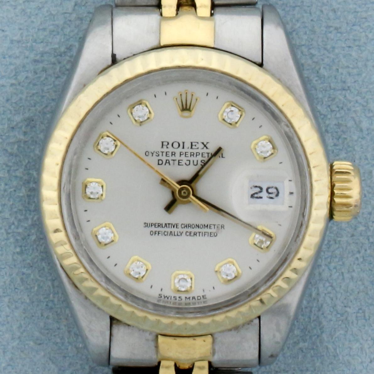 Rolex Ladies Datejust Watch With Diamond Dial And Two Tone Band