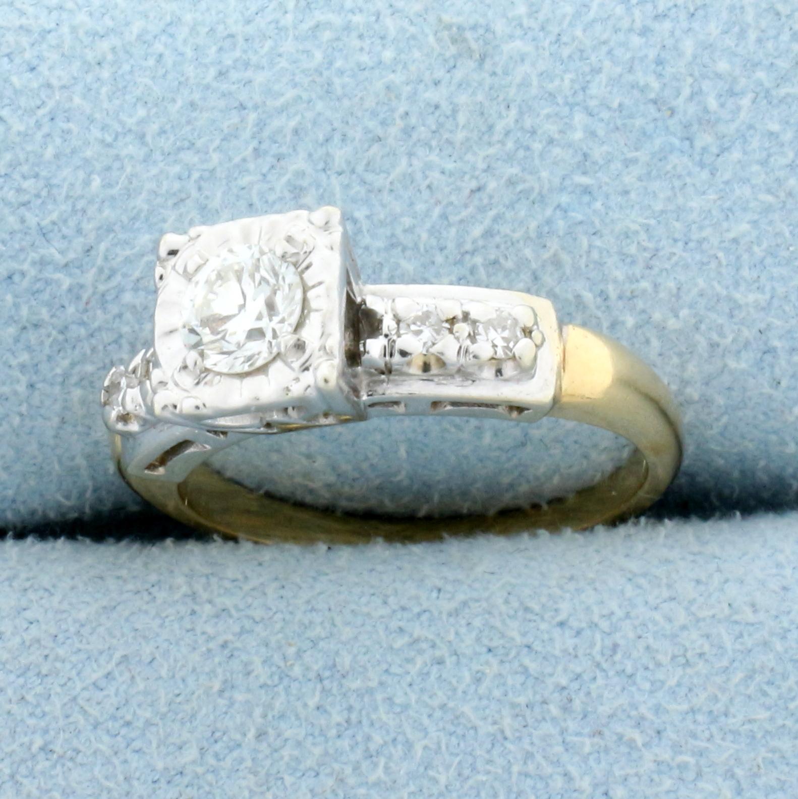 Vintage 1/2ct Tw Diamond Engagement Ring In 14k Yellow And White Gold