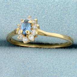 Swiss Blue Topaz And Diamond Ring In 10k Yellow Gold