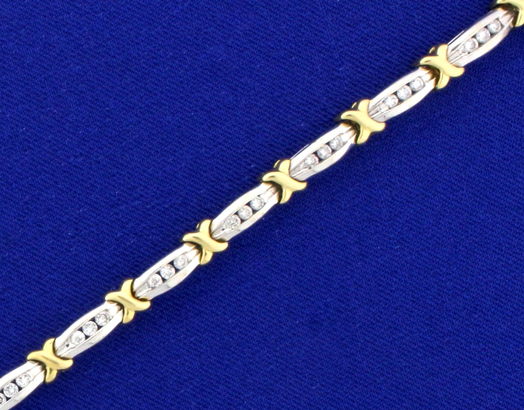 1.25ct Tw Diamond Tennis Bracelet In 14k White And Yellow Gold