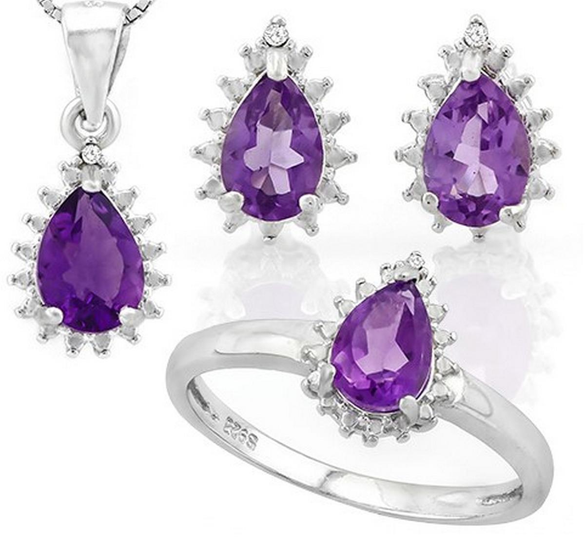 Amethyst 2.6ctw Ring Earring And Necklace Set In Sterling Silver