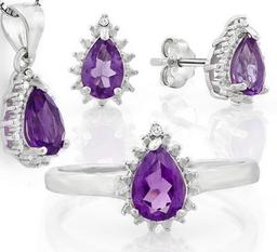 Amethyst 2.6ctw Ring Earring And Necklace Set In Sterling Silver