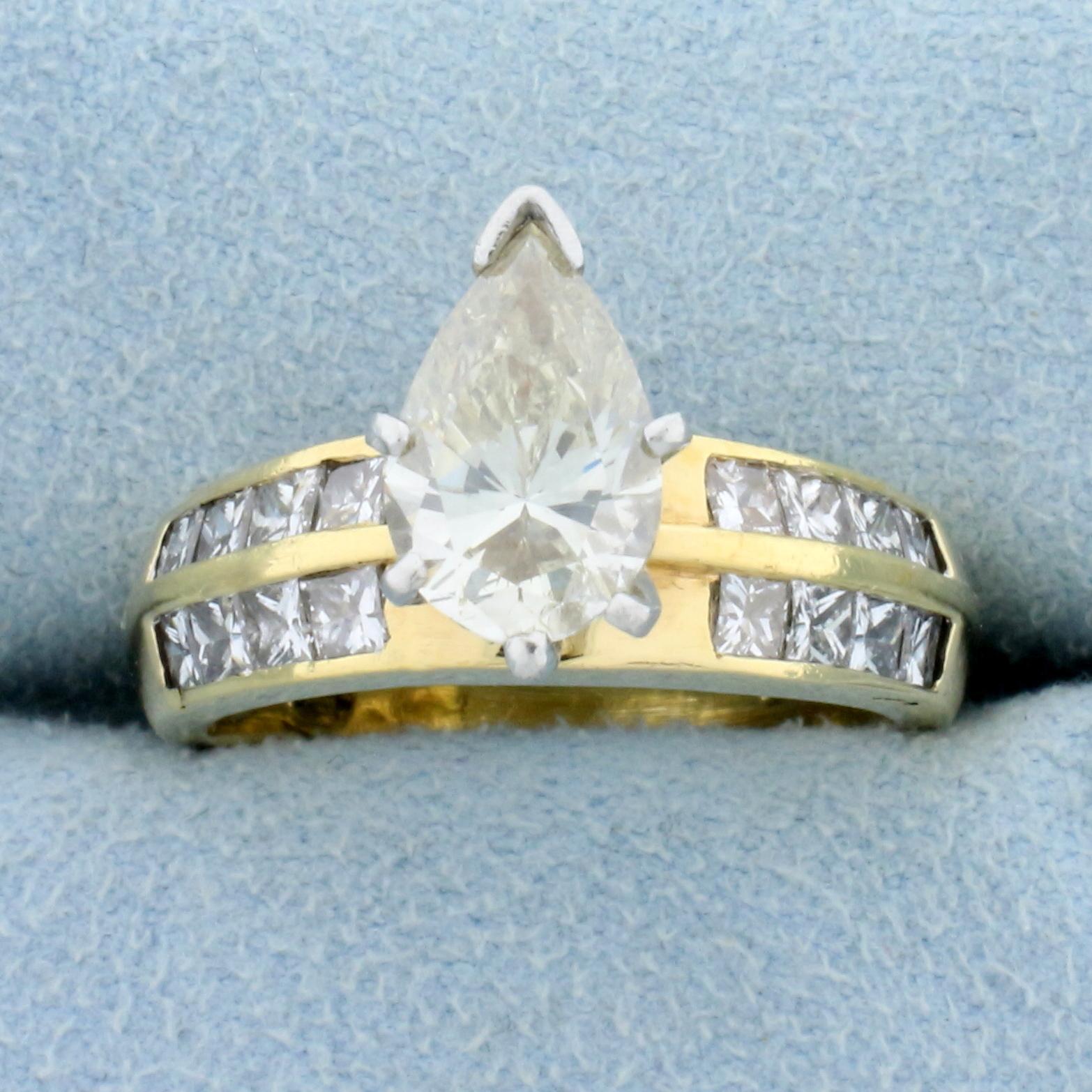 3 1/2ct Tw Pear Shaped Diamond Engagement Ring In 18k Yellow Gold