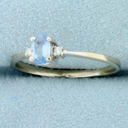 Swiss Blue Topaz And Diamond Ring In 14k White Gold