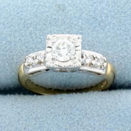 Vintage 1/2ct Tw Diamond Engagement Ring In 14k Yellow And White Gold