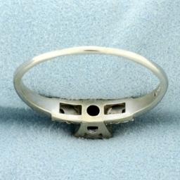 Antique Three Stone European Cut Diamond Engagement Ring In 14k White Gold