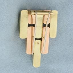 Vintage Art Deco Statement Pin In 14k Rose, White, & Yellow Gold