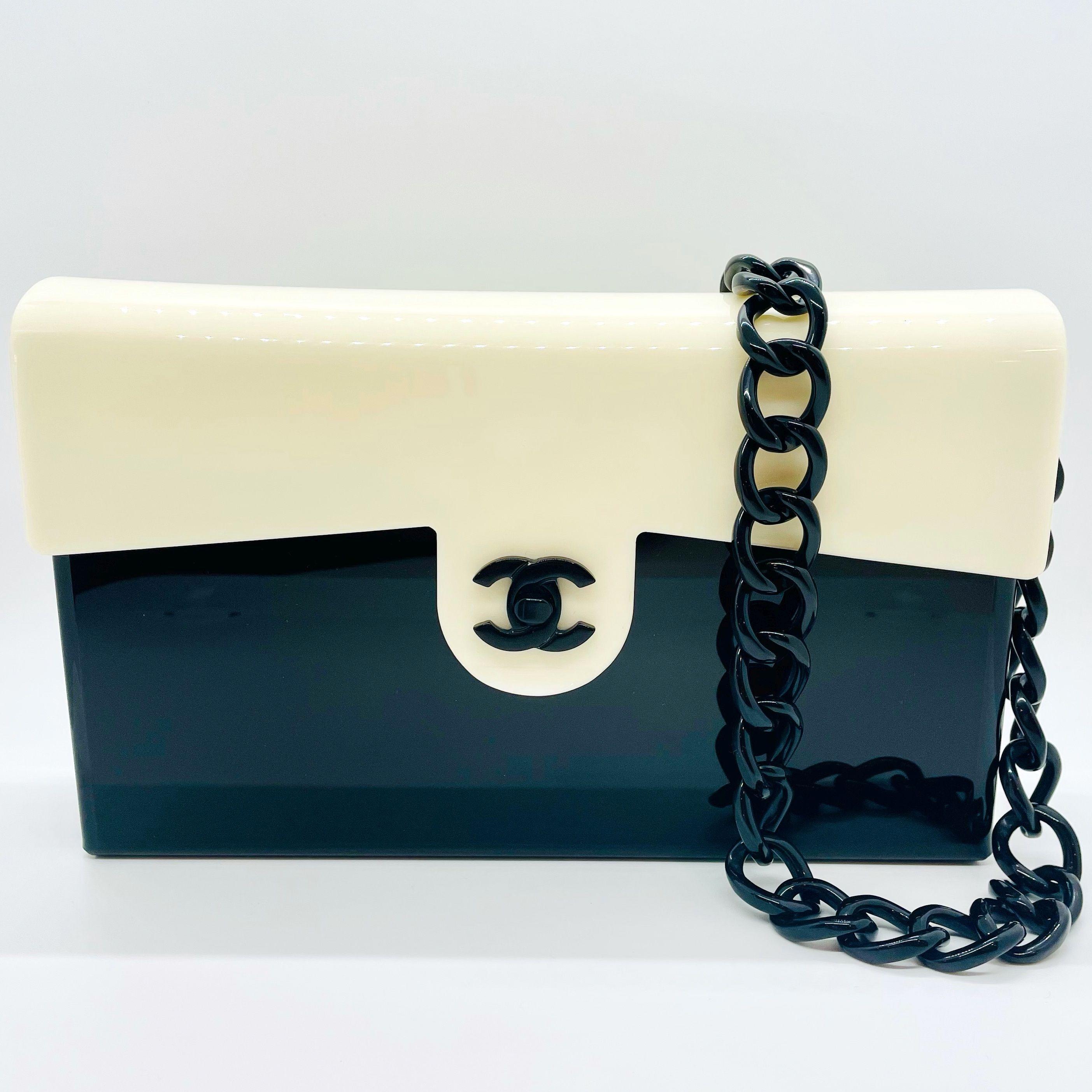 Authentic Chanel Medium Flap Bag Black And Ivory Plexi Acrylic Plastic
