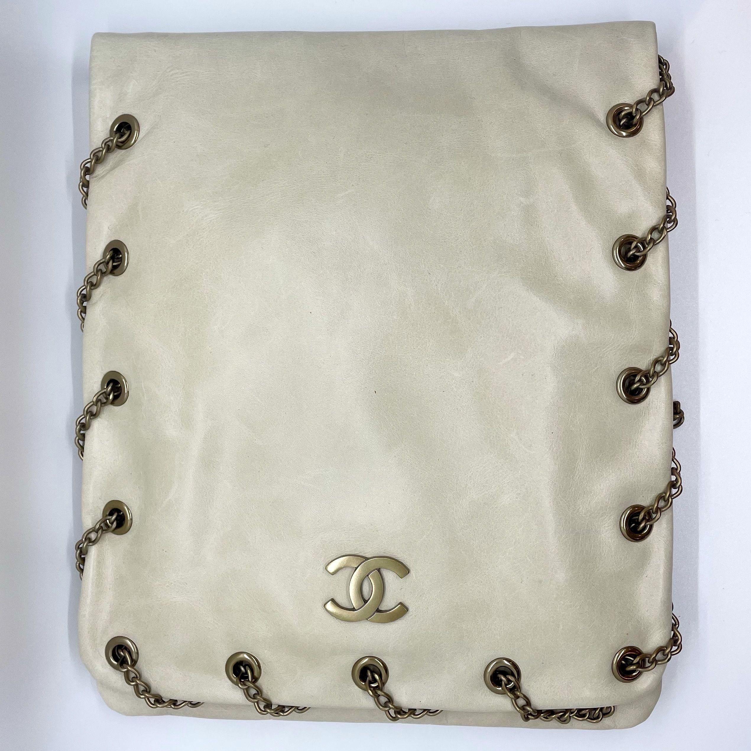 Authentic Chanel Crossbody Bag Pearlescent Winter White Chain Wrap 3-way