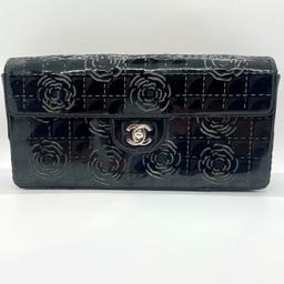Authentic Chanel 3-way Flap Bag Black Patent Camellia East West
