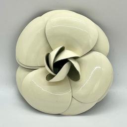 Authentic Chanel White Patent Large Camellia Flower Brooch Pin