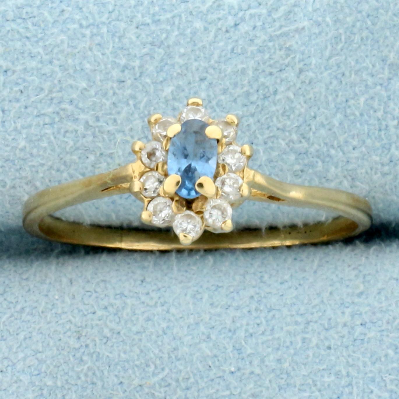 Swiss Blue Topaz And Diamond Ring In 10k Yellow Gold