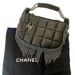 Authentic Chanel Bag Lambskin Quilted Chain Fringe Evening