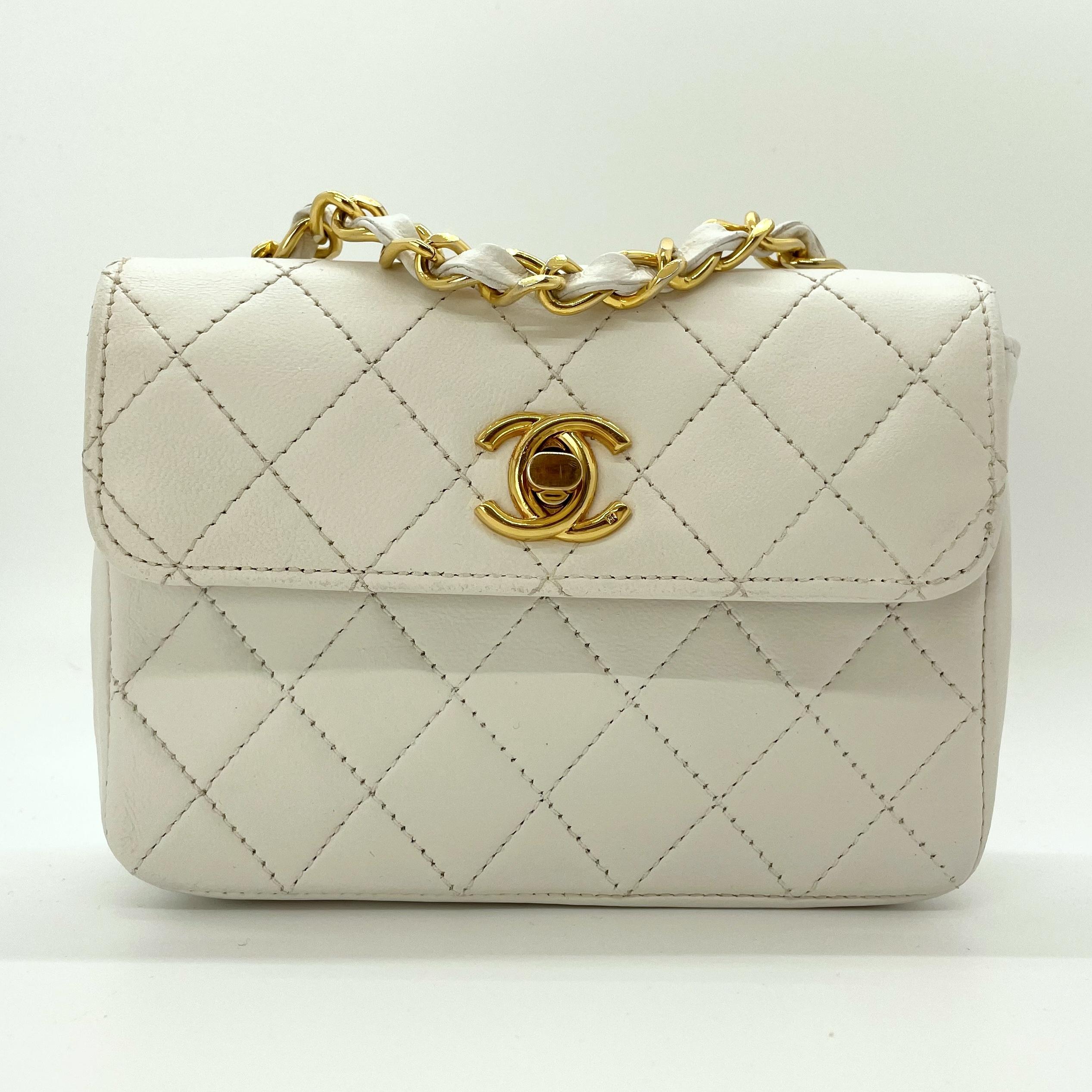 Authentic Vintage Chanel Bag White Extra Mini Flap