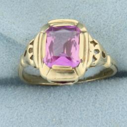 Vintage Lab Pink Sapphire Ring In 10k Yellow Gold