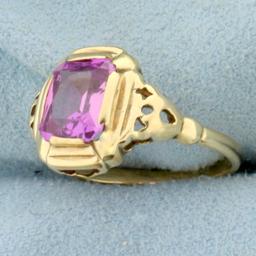 Vintage Lab Pink Sapphire Ring In 10k Yellow Gold