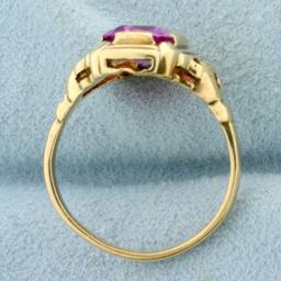 Vintage Lab Pink Sapphire Ring In 10k Yellow Gold