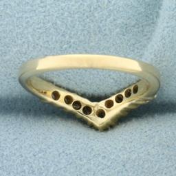 V Shaped Diamond Wedding Band Ring In 14k Yellow Gold