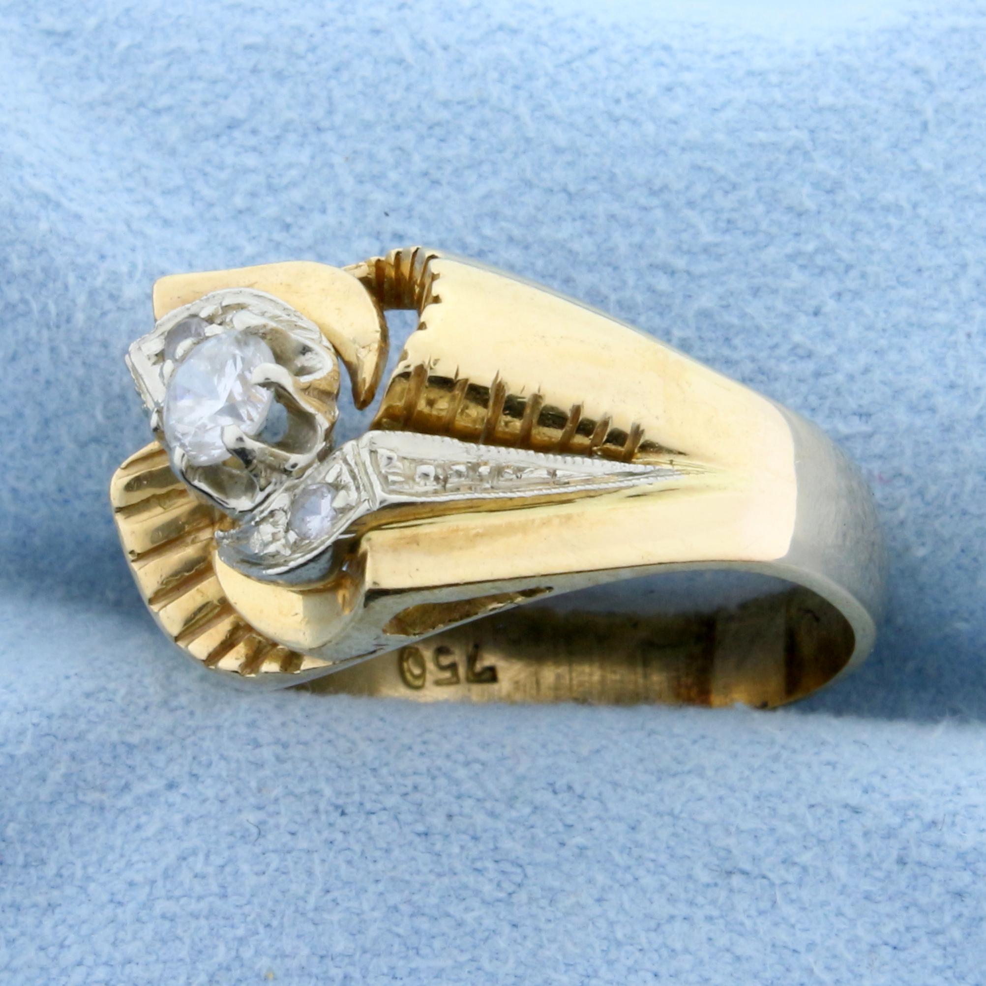 Unique Custom Designed Vintage .3ct Tw Diamond Ring In 18k Yellow And White Gold