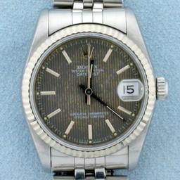 Rolex Datejust Midsize Watch With Unique Bronze Face And Stainless Steel Band