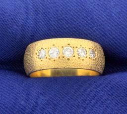 Unique Textured 1/2ct Tw Diamond Band Ring In 14k Yellow Gold