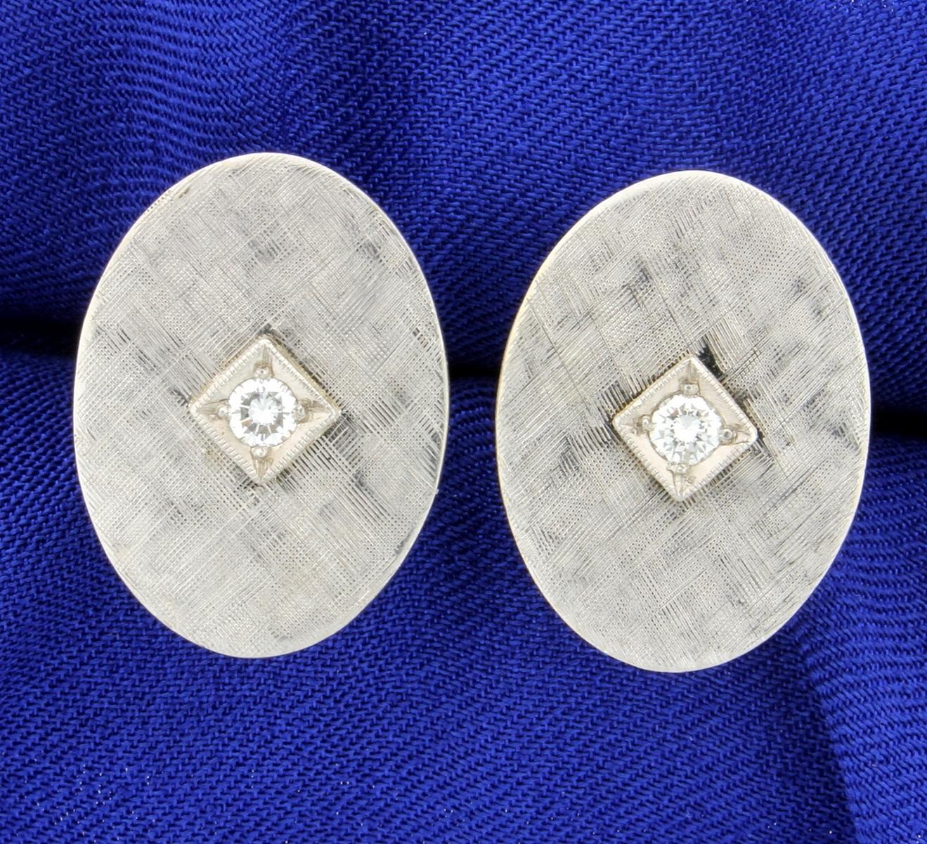 Classic Vintage Diamond Cuff Links In 14k White Gold