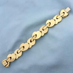 Two Tone Italian Made Designer Link Statement Bracelet In 14k Yellow And White Gold