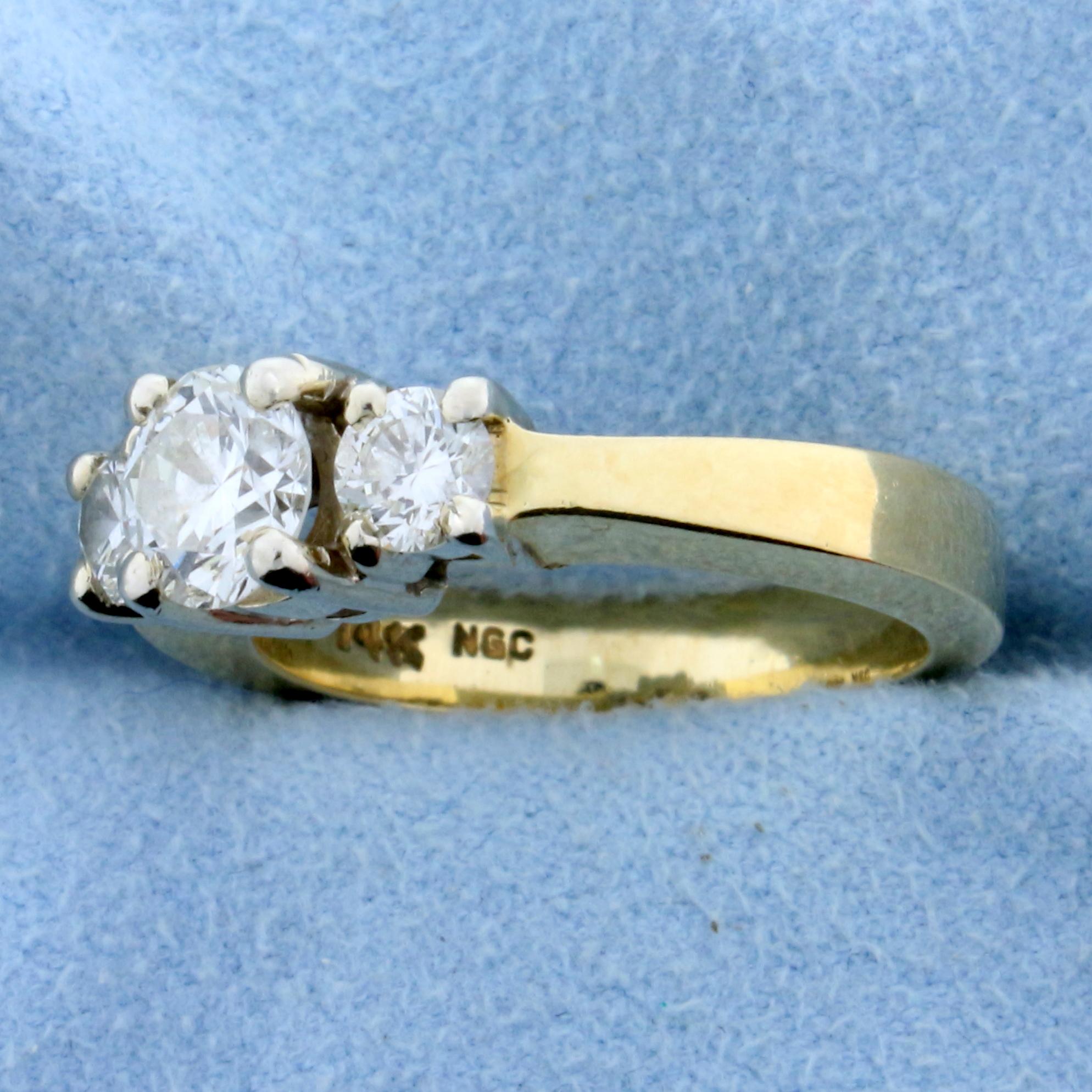 Three Stone 1 1/4ct Tw Diamond Engagement Or Anniversary Ring In 14k Yellow Gold