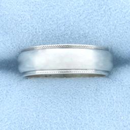 Milgrain Beaded Edge Wedding Band Ring In 14k White Gold