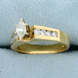 3/4ct Tw Diamond Marquise Engagement Ring In 14k Yellow Gold